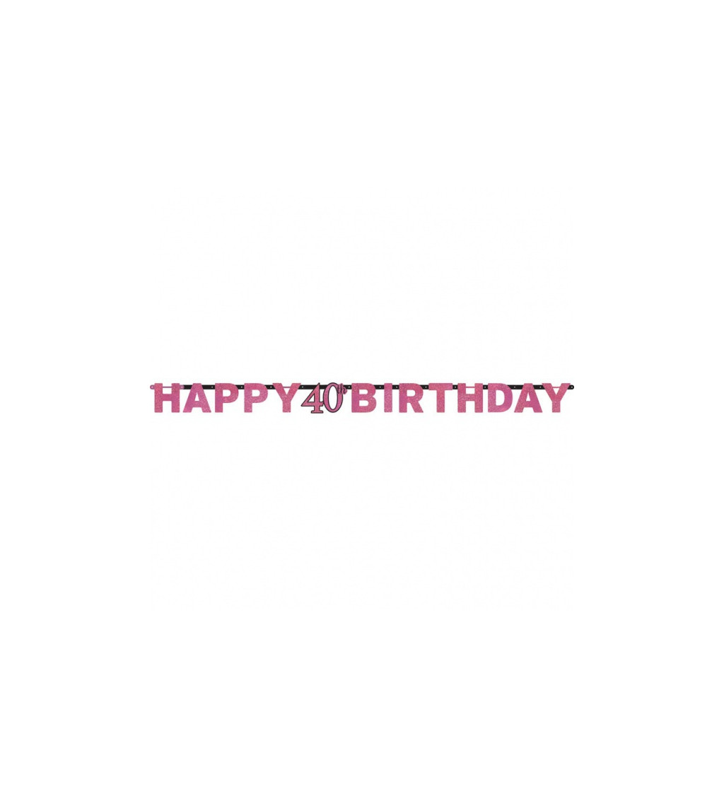Růžov narozeninový banner - Happy 40 birthday