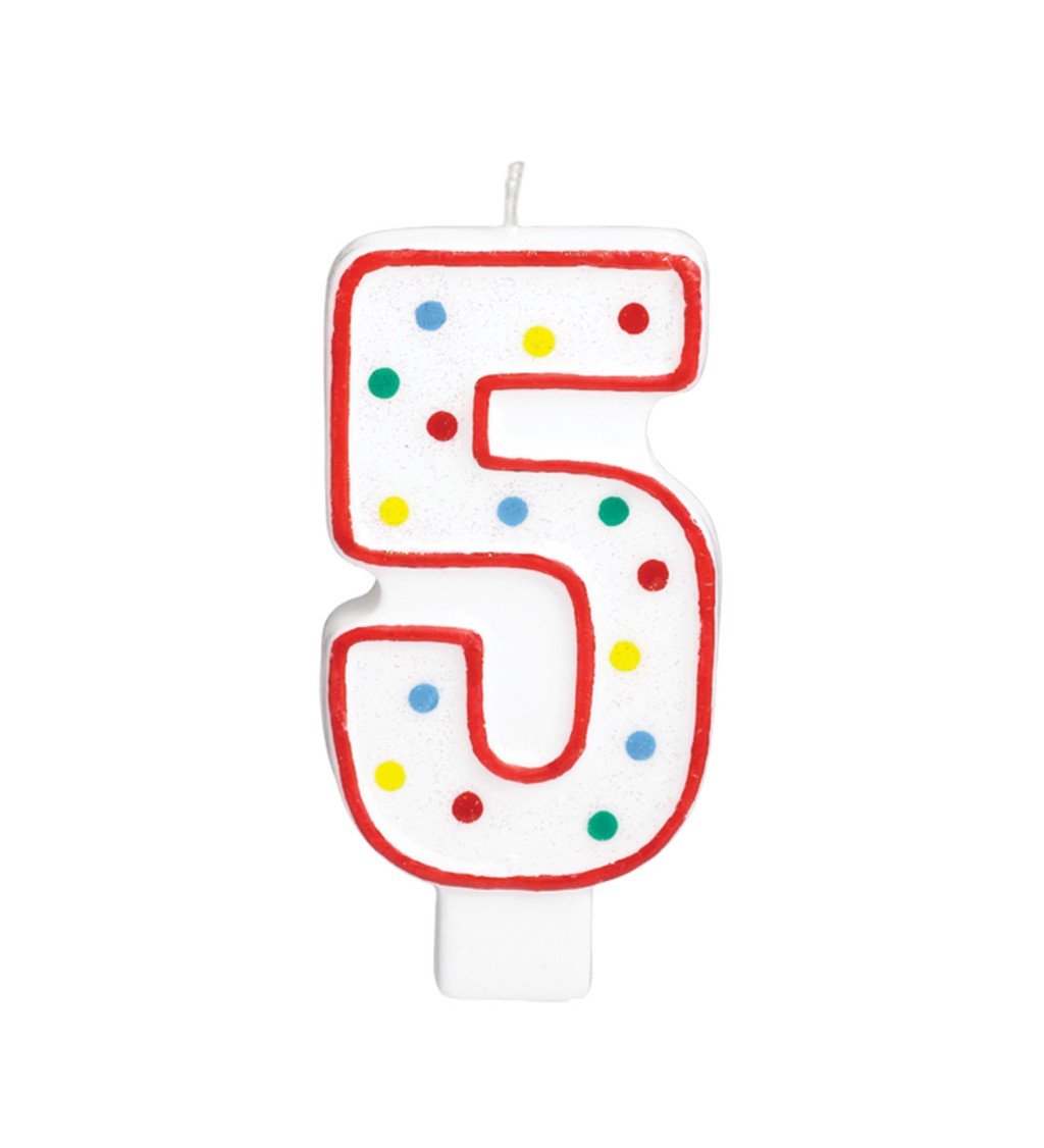 Bílá puntíkovatá narozeninová svíčka – 5