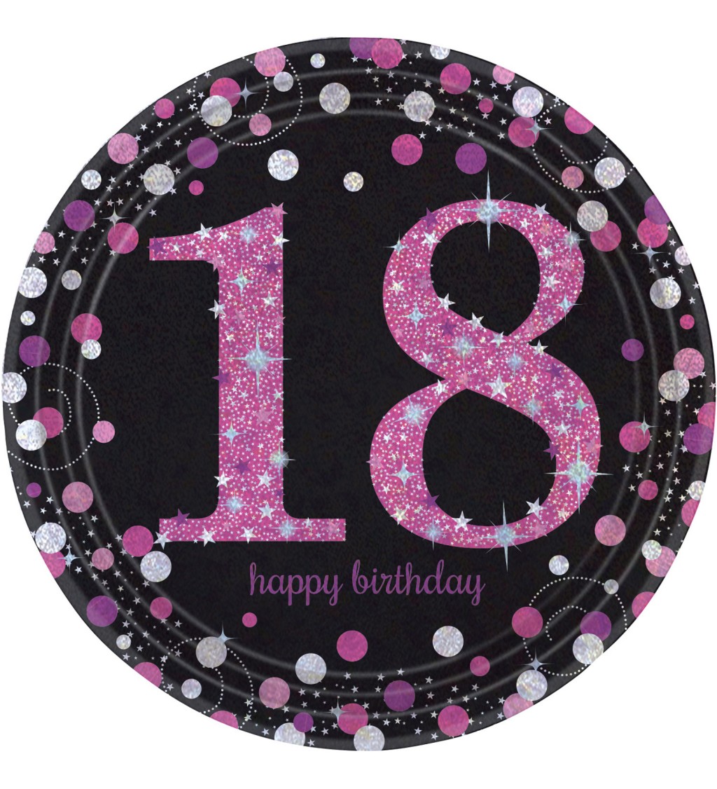 Růžové narozeninové talířky s číslem 18