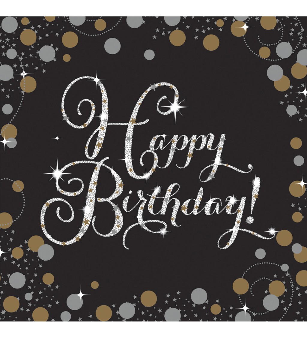 Zlato stříbrné narozeninové ubrousky – Happy birthday