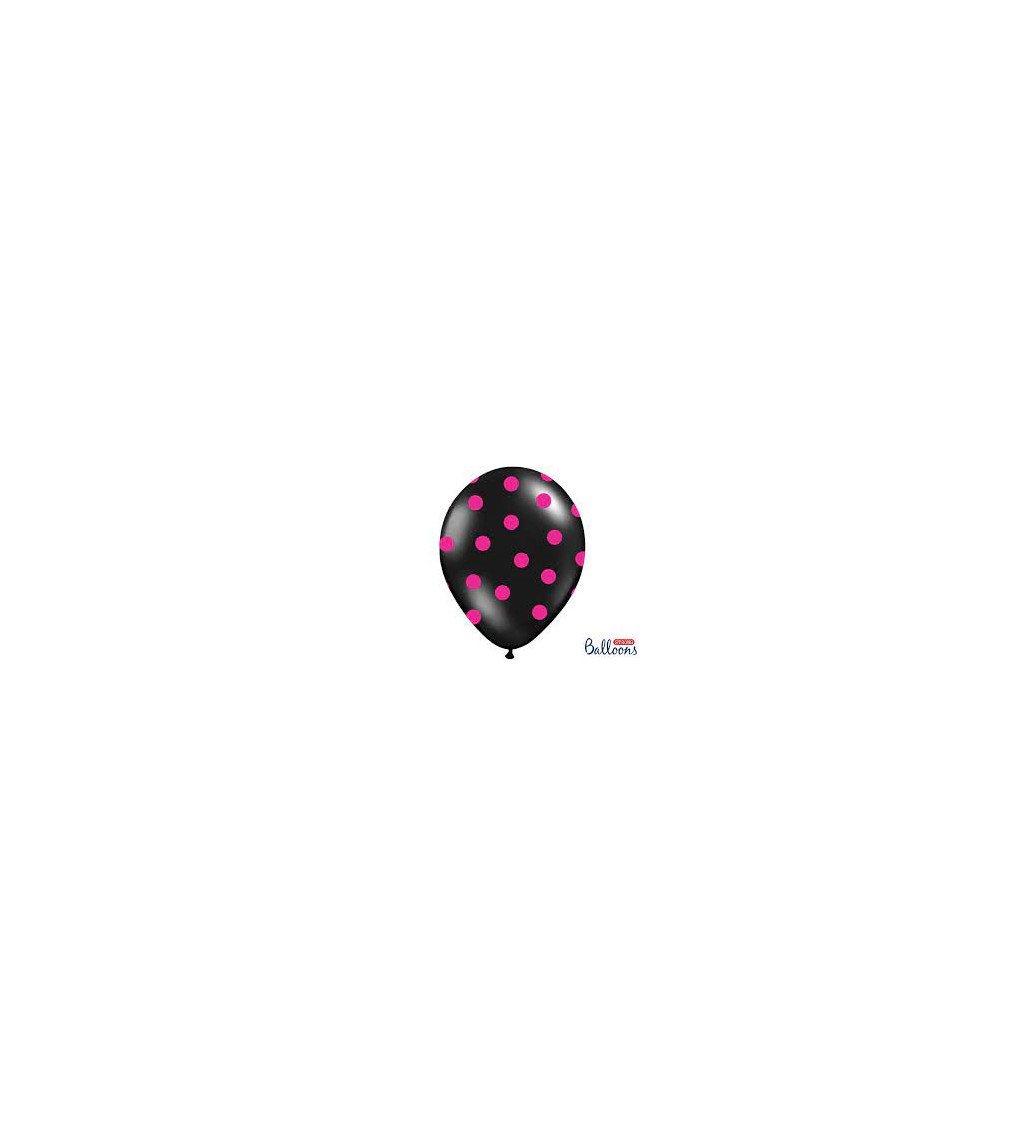 Černý pastelový balónek - růžové puntíky - 6ks