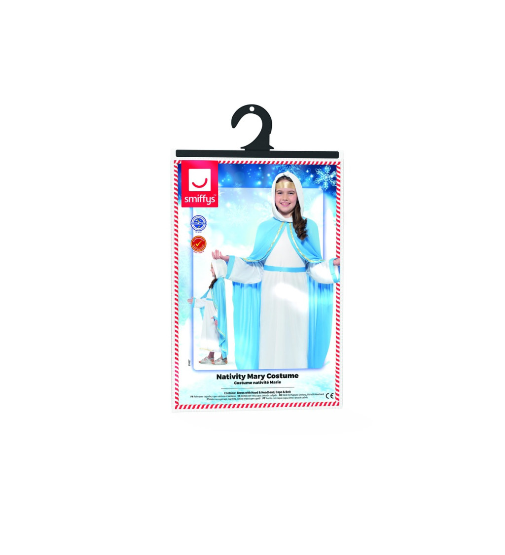 Dívčí modrobílý kostým s kapucí a páskem
