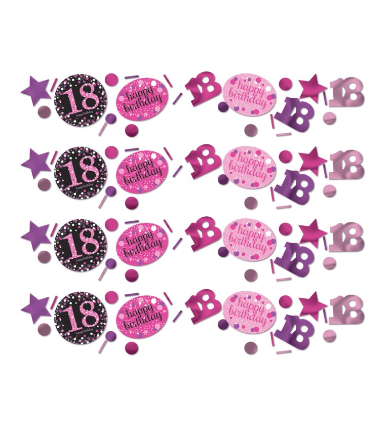 Růžové narozeninové konfety s číslem 18