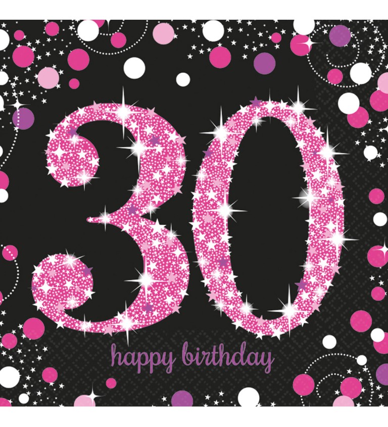 Růžové narozeninové ubrousky – 30