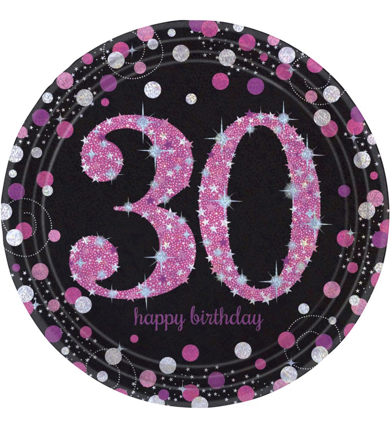 Růžové narozeninové talířky s číslem 30