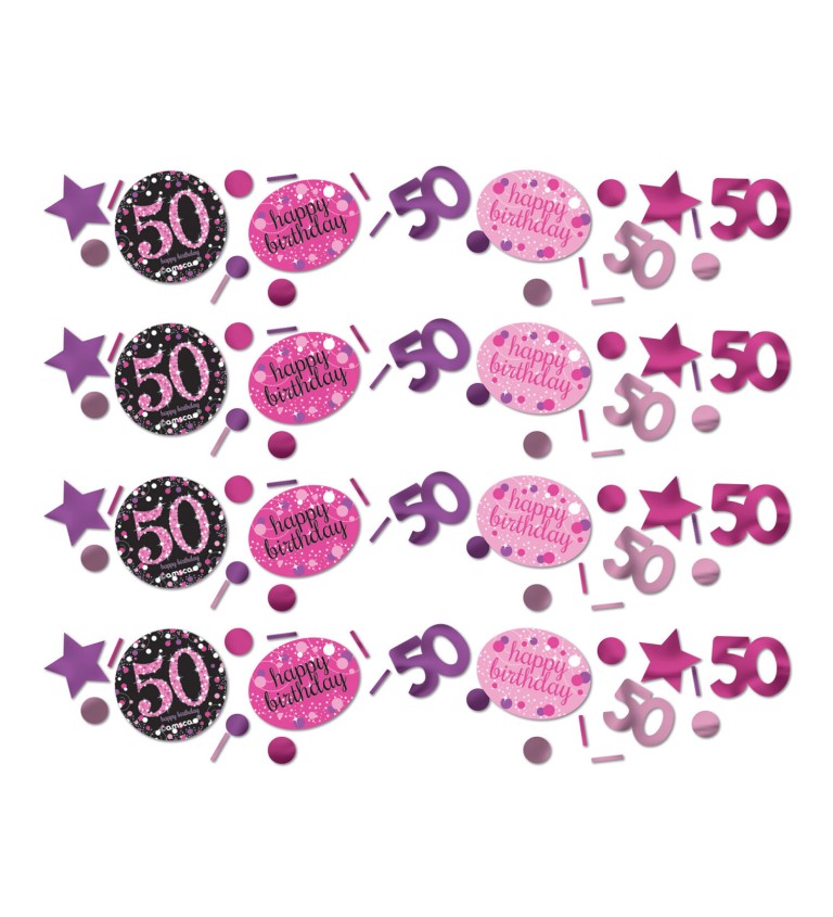 Růžové narozeninové konfety s číslem 50