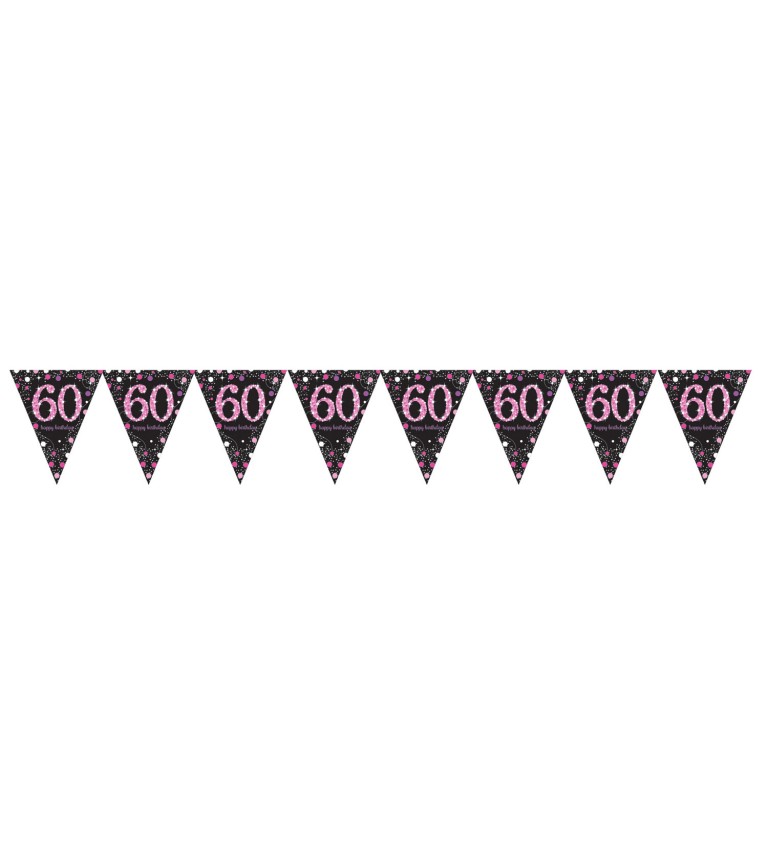 Girlanda – růžové praporky s číslem 60
