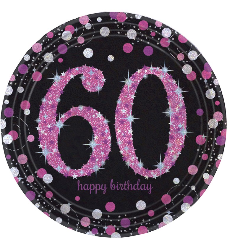 Růžové narozeninové talířky s číslem 60