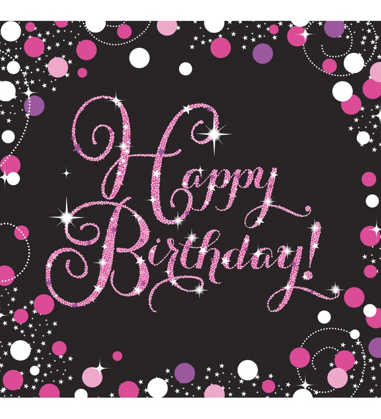 Růžové narozeninové ubrousky – Happy birthday