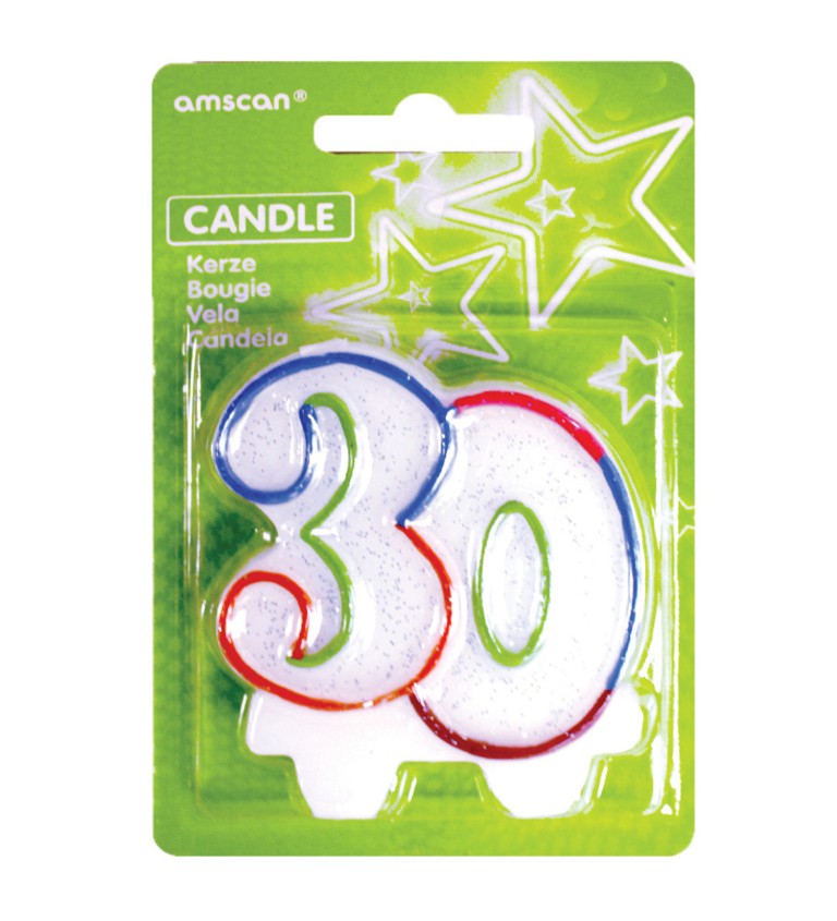 Bílá  narozeninová svíčka s lemem – 30