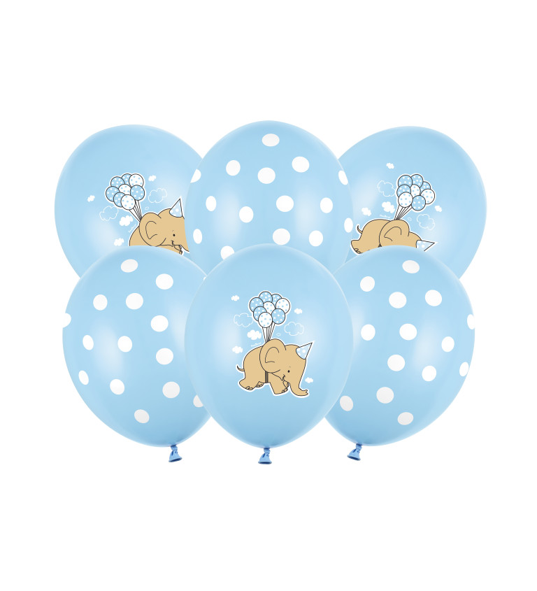 Modré pastelové balónky - slon a puntíky - 50 ks