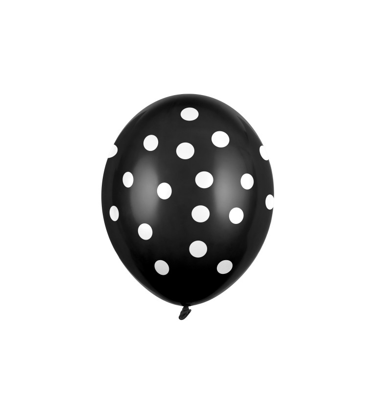 Černý pastelový balónek - bílé puntíky - 6ks