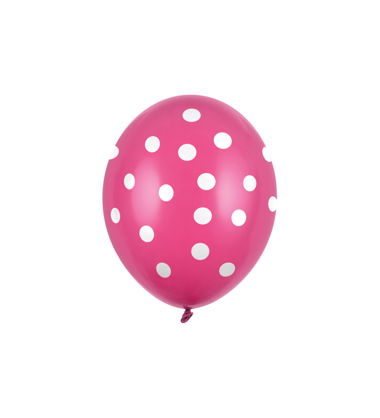 Tmavě růžový pastelový balónek - bílé puntíky - 6 ks