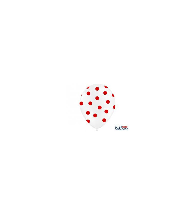 Bílý pastelový balónek - červené puntíky - 50ks