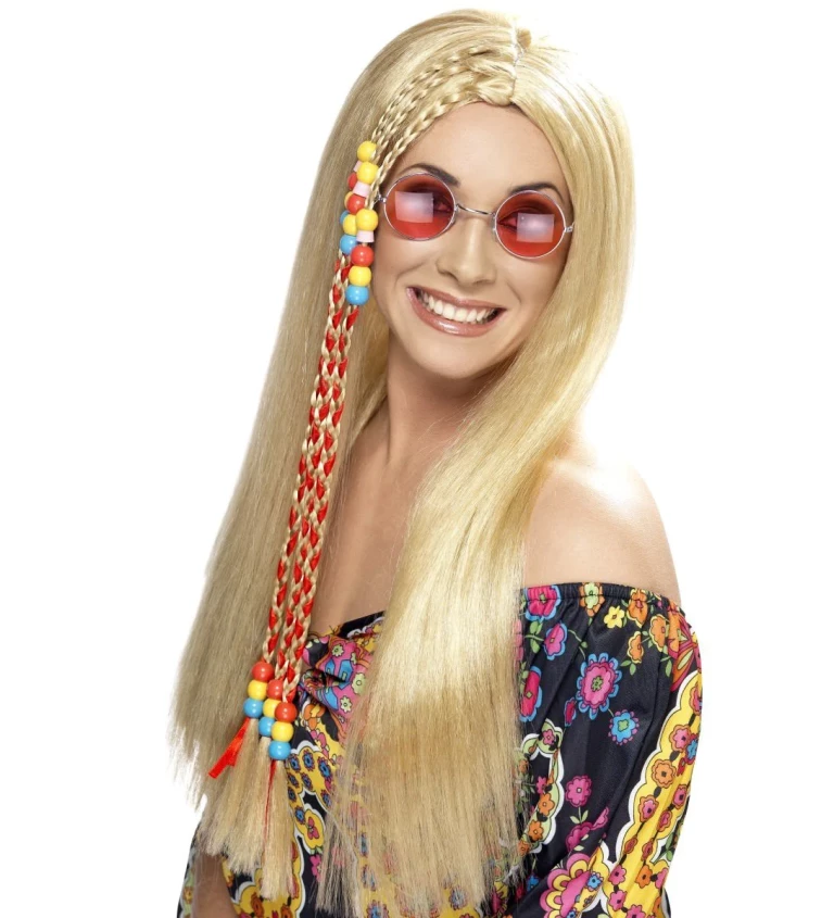 Paruka Hippie blond dámská - korálky