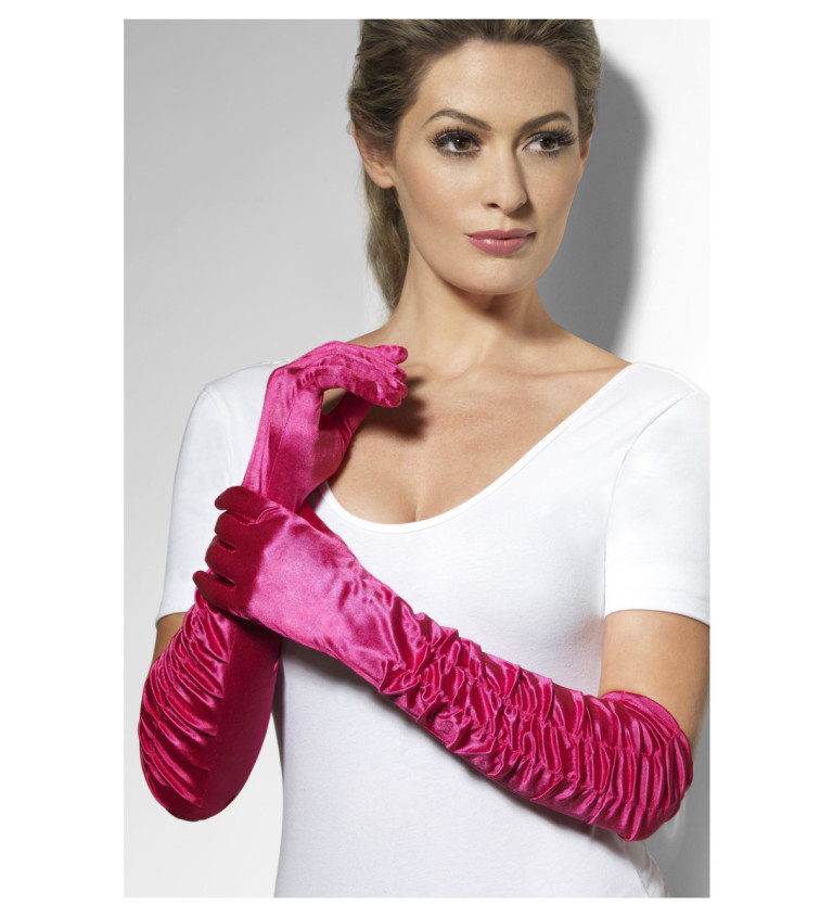 Růžové rukavice - dlouhé