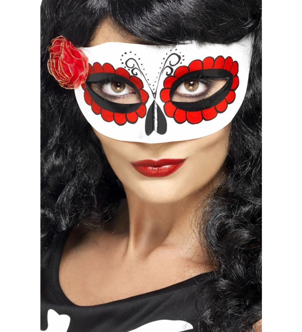 Škraboška Mexiko - červená růže